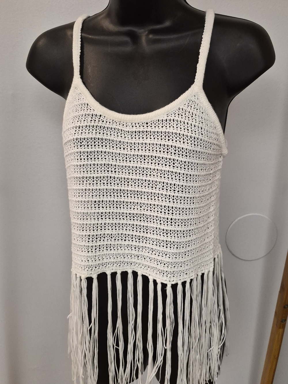 Cream Crochet Fringe Camisole Tank Top